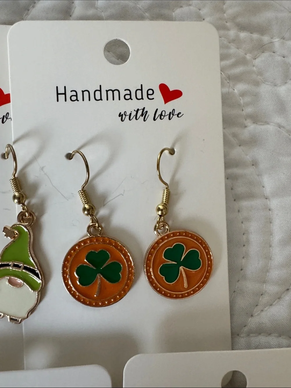 Bulk- Handmade Irish Flag & Shamrock Earrings - Green, White, Orange - Picture 10 of 10